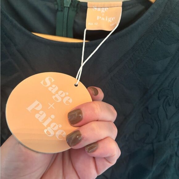 Anthropologie Sage & Paige Dark Green Lace Dress - Picture 5 of 6